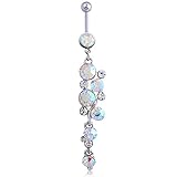 POWER WING Belly Button Rings Dangle Sexy Long for Women Girl Surgical Steel 14G Navel Body Piercing Jewelry (ab Long)