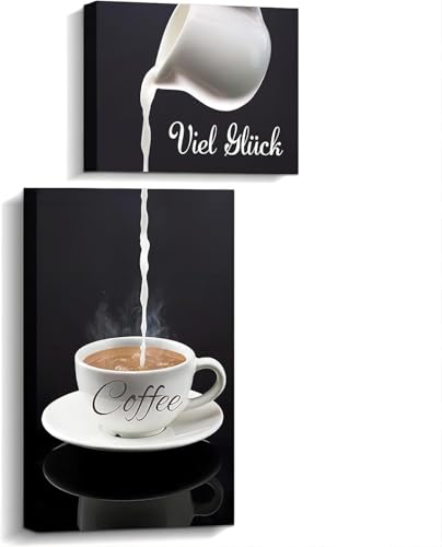 Ulluthu 2 Stück Kaffee Wandschild Wanddeko, Poster Kaffee Bilder, Modern Küche Wandbilder Kaffee Bar Wanddeko Leinwand Bilder Schwarz Kaffeetasse Wandbild für Café Bar Küche Restaurant Hause Deko