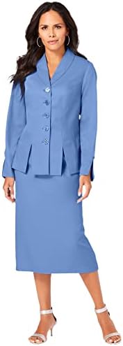 Roaman's Women's Plus Size Two-Piece Skirt Suit with Shawl-Collar Jacket - 26 W, French Blue