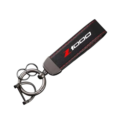 Porte Clés Moto en Cuir pour Kawasaki Z1000 Cuir Moto Anneaux Fendus Porte-clés Cordon Robuste Accessoires Moto,Red-A