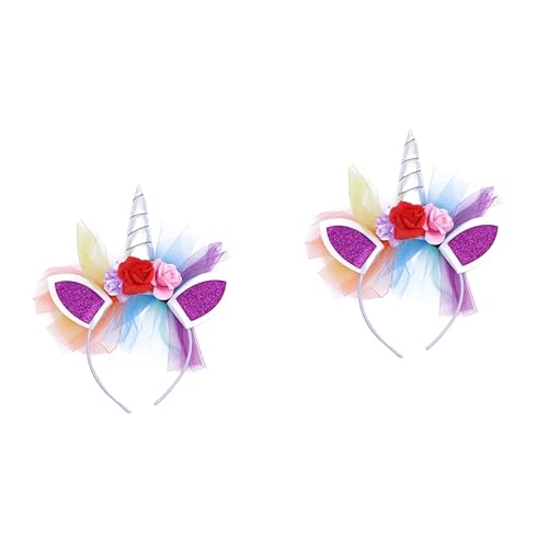 FRCOLOR 2stücke Einhorn Haarschmuck Mit Rosen Und Glitzer Süßes Junge Mädchen Stirnband Für Kostümparty Fotografie Und Feste Leicht Und Bequem Zu Tragen Für Mädchen