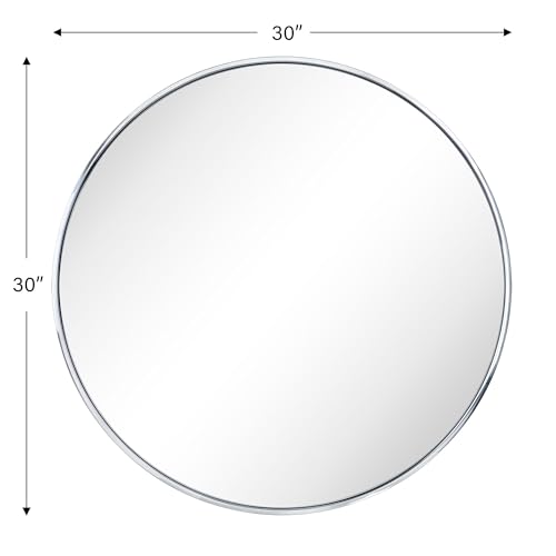 Image of TEHOME Round Chrome 30 inch, Polished Silver Circle Metal Frame Bathroom Round Mirror for for Vanity & Entrway