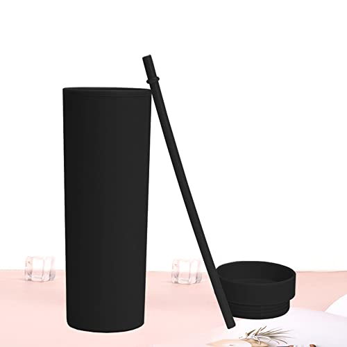 16Oz Black Matte Pastel Colored Skinny Tumblers With Lids And Straws.double Walled Reusable Plastic Acrylic Travel Smoothie Drink Tea Iced Coffee Tumbler Cups.insulated Skinny Tumblers Bulk.(Black) #TOP2