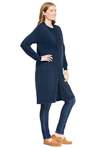 Woman Within Women's Plus Size Perfect Cotton Duster Cardigan Sweater - 34/36, Black #TOP3