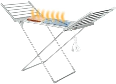 Nisorpa Electric Heated Drying Rack, Heated Clothes Drying Rack Folding Electric Clothes Rack Free-Standing Heating Garment Dryer Collapsible Clothes Drying Bar for Home Indoor/Outdoor Quick Drying
