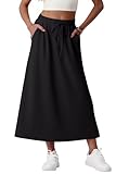 GRECERELLE Women's Skirts with Pockets Elasticated Waist Midi Skirt A-Line Summer Casual Maxi Skirt Long Skirts for Women UK (Black, L)