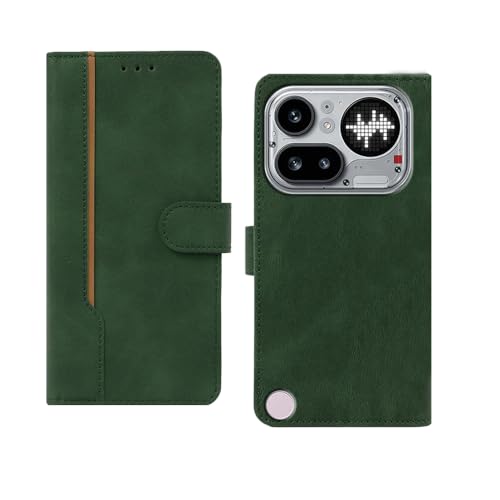 Image of amazon basics Nothing Phone 4A Pro 5G Flip Cover | Card Pockets Wallet & Stand | Flip Cover for Nothing Phone 4A Pro 5G (Green with Beige Strip)
