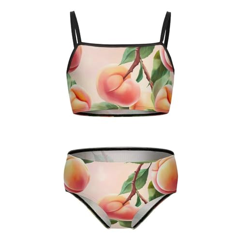 Peach Cute Fruit Girls Swimsuits Two Piece Bikini Sets Beach Sport Swimwear Bathing Suit