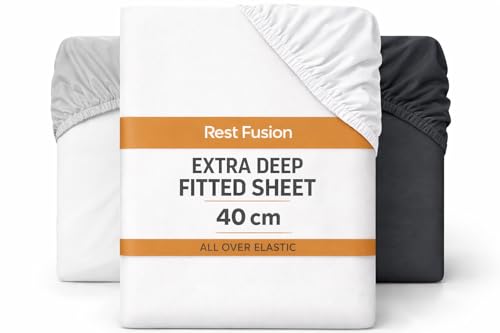 Rest Fusion Deep Fitted Sheet – 40cm Extra Deep Pocket – Fully Elastic – Soft Brushed Microfibre – Wrinkle, Shrink & Fade Resistant – Easy Care – Bed Bottom Sheet (White, Super King)