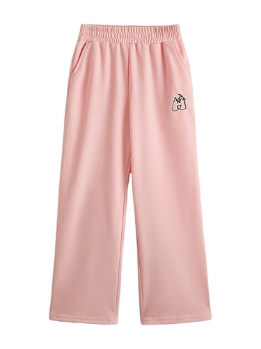 Image of Verdusa Girl's Sweatpants Graphic Embroidery Straight Leg Athletic Pants with Pockets