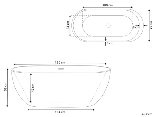 Stilvolle Acryl Badewanne oval freistehend weiß mit Überlauf 150 x 75 cm Nevis