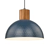 ELYONA Industrial Pendant Light, 12' Hammered Metal Dome Hanging Lamp Solid Wood Pendant Light Fixtures for Kitchen Island, Farmhouse, Dining Room, Sink, Bedroom, Hallway, Modern Blue