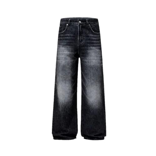 Men's Vintage Distressed Baggy Straight Jeans Fashion Korean Style High Waist Denim Cargo Pants