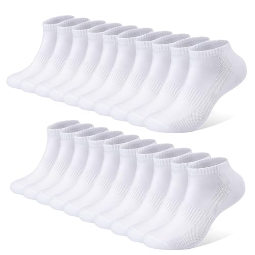 FALARY Chaussette Hommes Femme de Sport 10 Paires Chaussettes Basses Coton Soquette Blanc 43-46
