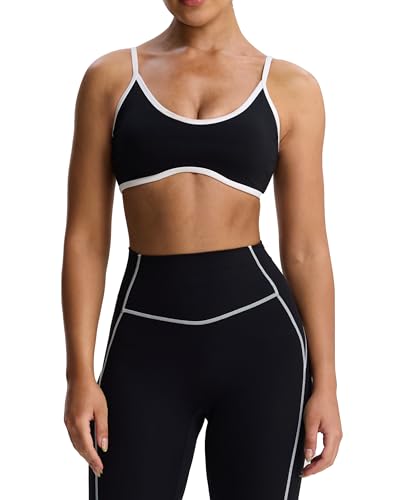 Aoxjox Women's Color Block Workout Sports Bras Fitness Lexi Lined Strappy Bra Athletic Yoga Crop Tank