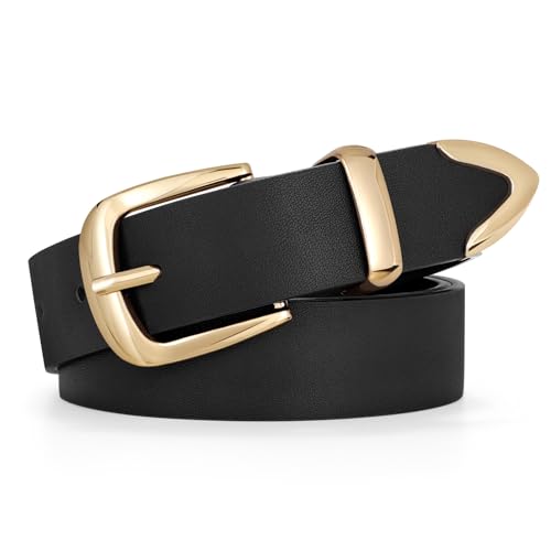 JASGOOD Women's Fashion Leather Belt Ladies Gold Buckle Leather Belt for Jeans Pants Dresses