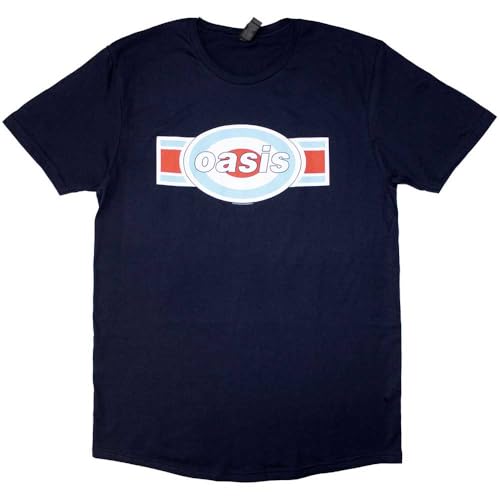 Rock Off officially licensed products Oasis T Shirt Band Logo Target Oblong Nouveau Officiel Homme Navy Bleu Size XL