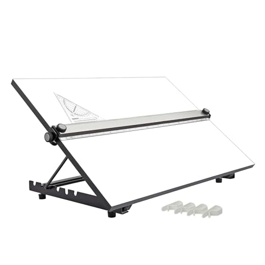 Liquidraw Tablero de dibujo A2, movimiento paralelo, modelo de mesa con 5 ángulos de trabajo ajustables, incluye clips de tablero de dibujo y juego cuadrado, TTM02, blanco