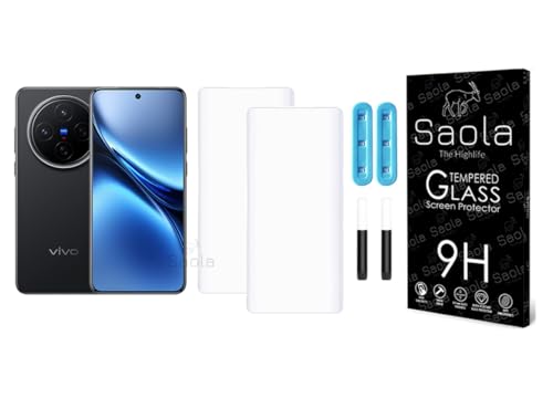Image of Saola 2-Pack UV Curved Tempered Glass for Vivo X200 | 9H Hardness | Edge-to-Edge Full Screen Coverage | UV Light Installation | Scratch Resistant | Case Friendly Screen Protector. (6.67 Inches)