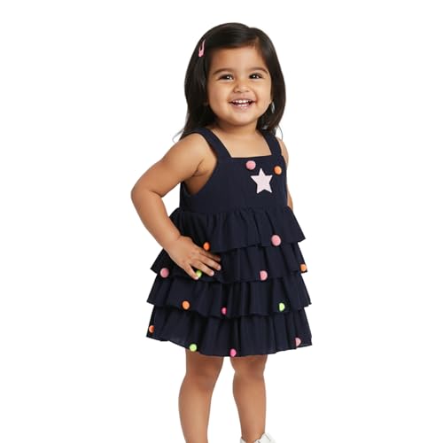 Image of Nautinati Baby Girls Strap Sleeve Fit & Flare Frock | Age 0-3 Years