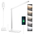 mafiti LED Desk Lamp for Home Office,Touch Desk Light 5 Light Modes 3 Brightness,Foldable Table Lamp with Adjustable Arm,Eye-Caring Lamp with USB Port, Bedside Lamp for Working Reading Study,White