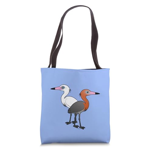 Cute Cartoon Reddish Egrets Dark and White Morphs Together Tote Bag