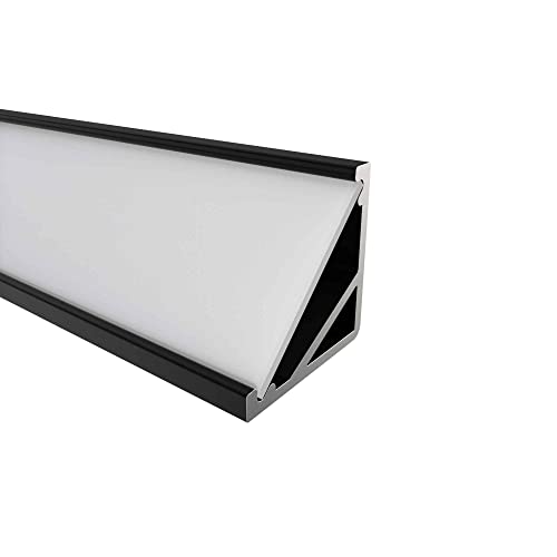 Schwarzes Aluminium Eckprofil/Winkelprofil für 12mm LED-Streifen mit einschiebbarer Abdeckung: Opal - E Rio Cover