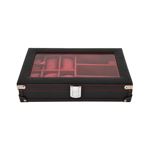 Image of BOXXO 12 Slot Watch Organizer Box for Men & Women - Premium PU Leather Watch Case (9-slots Black /Red)