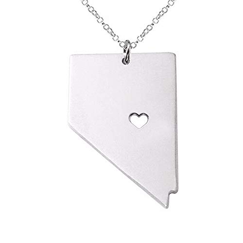 Art Attack Stainless Steel I Love Nevada Necklace, Silver State Heart Map Heart Pendant (Silver)