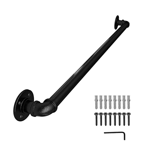 FSHIHINE 115cm Handrails for Stairs, Stair Handrail for Indoor & Outdoor Wall Mount Banister Staircase, Non-Slip Grab Bar Balustrades Railing Support Kit Industrial Galvanized Black Metal Pipe