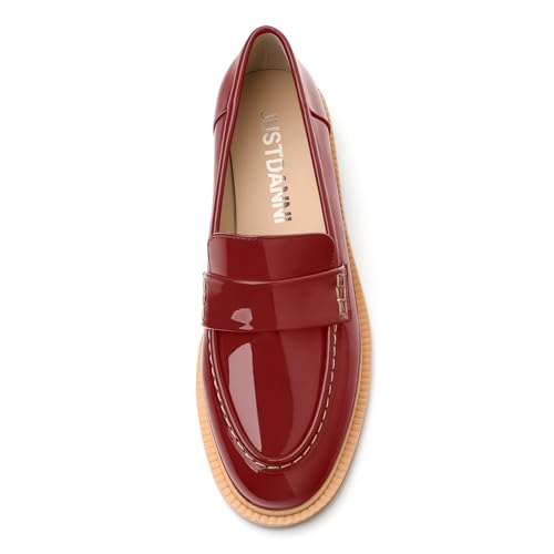 Image of JUSTDANNI Loafers for Women Slip On Shoes with Round Toe 1.2-Inch Low Chunky Block Heel Patent Comfortable Casual Dress Pump Shoes for Wedding Party Work Shopping Dating