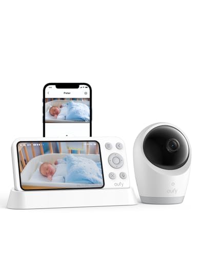 Image of eufy Security Baby Monitor E21 with 4K UHD Camera, 5'' 720p Display, 8X Zoom, Hybrid Wi-Fi and No Wi-Fi Connection, 24/7 Recording in app, Pan-Tilt, Portable Camera with Built-in Battery, ANR