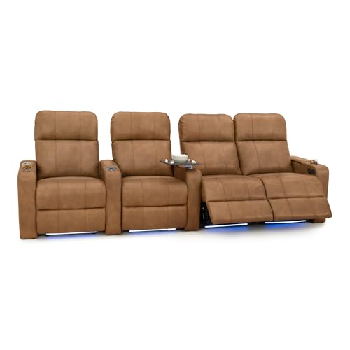 Image of Seatcraft Monterey Home Theater Seating Tawny Row of 4 Right Loveseat | Italian Leather, Wall Hugger, Zero Gravity, Powered Headrest, Power Recline, Zero Gap, USB charging
