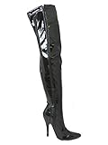 Golden Beads NEW WOMEN LADIES THIGH HIGH OVER THE KNEE HIGH HEEL STRETCH BOOTS SEXY LOOK (6 UK, Black Patent)