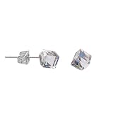 6 MM Clear Crystal Cube Studs Stainless Steel Earrings for Women