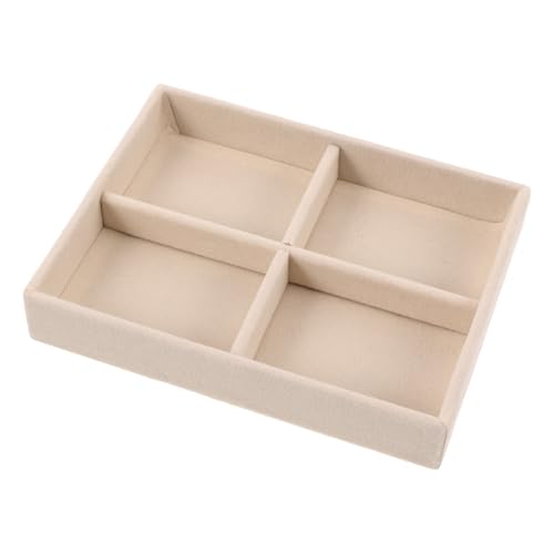 BESTonZON Piccolo Vassoio Porta Gioielli in Velluto Beige 4 Scomparti Organizzatore Impilabile per Anelli Orecchini e Braccialetti Coperchio Protettivo per Cassetto e Esposizione
