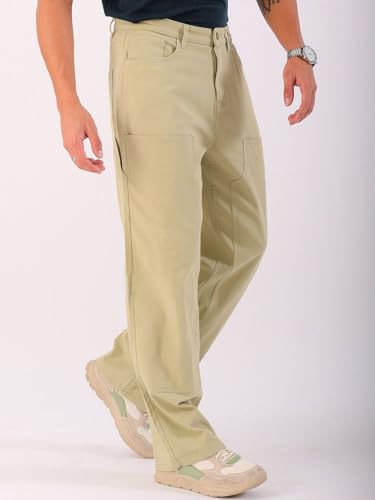 Image of The Indian Garage Co Men Relaxed Fit Solid Mid-Rise Stretchable Cargos