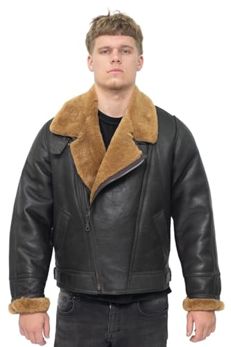 Men’s Aviator B3 Flying Cross Zip Shearling Leather Bomber Pilot Jacket2