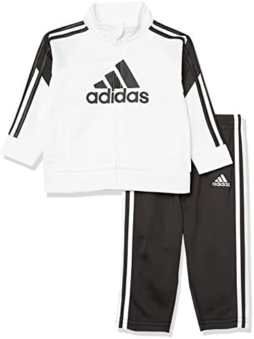 adidas Boys' 2 Piece Colorblock Tricot Track Set, White, 7