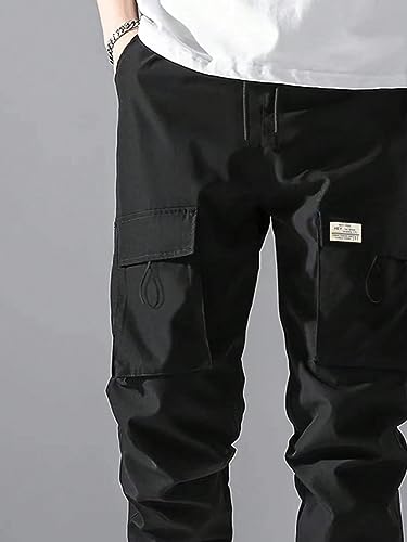 WDIRARA Men's High Waist Drawstring Cargo Pants Pockets Streetwear Tapered Joggers3