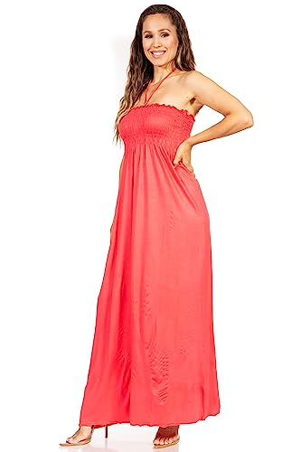 Image of Sakkas Soft Jersey Feel Solid Color Smocked Bodice String Halter Long Dress