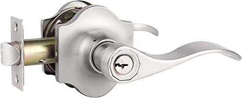 Knobelite Camelot Trim Keyed Entry Lock 1 Pack Exterior Door Lever For Security, Brushed Nickel Wave Door Lever For Front Door, Right Left Handed Reversible Door Lock With Keys #TOP6