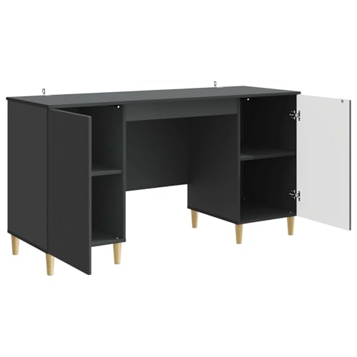 Bureau avec étagère noir meuble de rangement compact poste travail informatique - 4