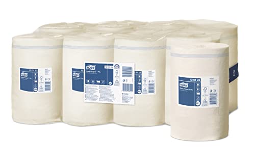 Tork 120123 Papel de secado básico Universal de 1 capa compatible con el sistema de alimentación central pequeño M1, blanco, 11 rollos x 120m