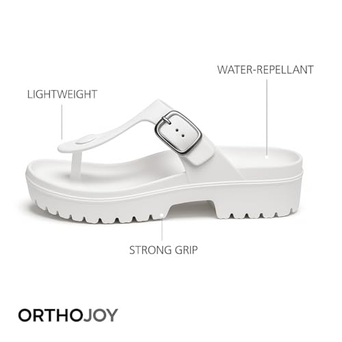 Image of ORTHO JOY Orthopedic Arch Support Sandals for Women - Comfort Slip-On Toe Post Slides with Adjustable Strap & Cushion Sole