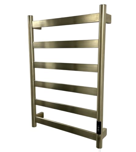 Manissa FALA Electric Brushed Brass Towel Rail Flat Tube 700mm High Stainless Steel Finish Energy Efficient Bathroom Towel Radiator (400mm W x 700mm H)