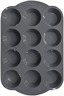EATO Muffin Tray 12 Cup Silicone Yorkshire Pudding Tray, Muffin tin, Non-Stick Muffin Cupcake Tin for Muffins Cupcakes or Yorkshire Puddings, Bakeware 33 x 22 x 3 cm (Grey)