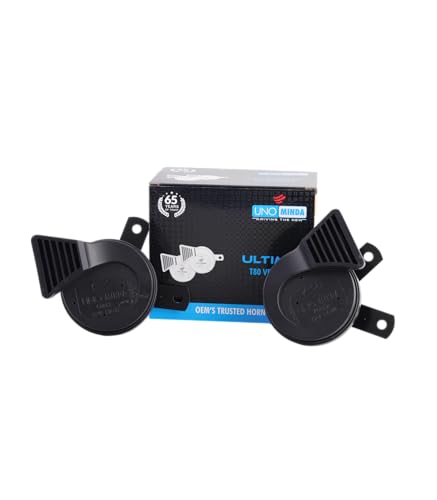 Image of Uno Minda T80 12V Vertical Trumpet Horn Set (875001) | With Grill | Clear & Harmonious Sound, Compact Vertical Design, High Durability, Dust & Splash Proof For Cars & Bikes