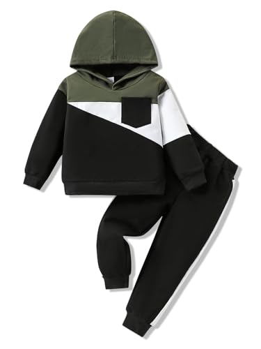 Image of 2-6T Toddler Baby Boy Clothes Color Blocking Hoodies + Pants Fall Winter Outfits