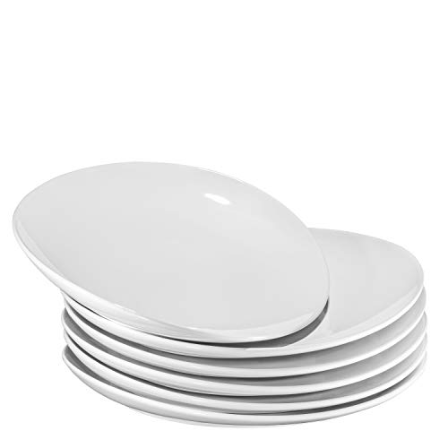 Pro-Grade 11" Curved Ceramic Restaurant Dinner Plates, White, Set of 6